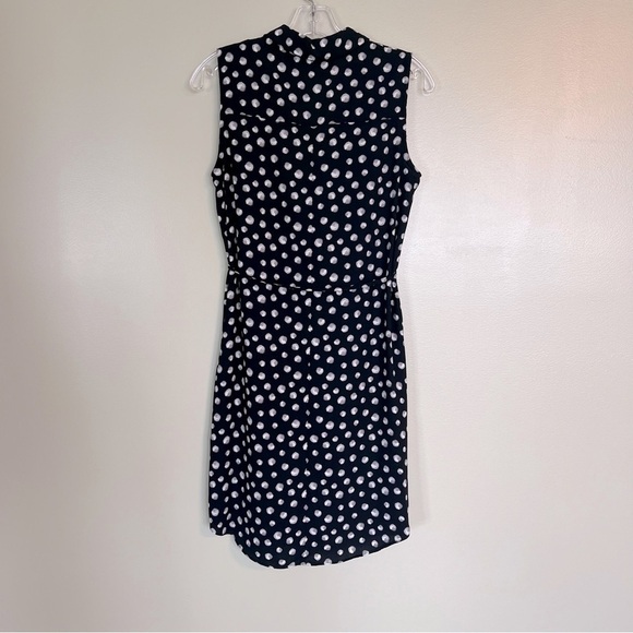 Apt. 9 Black & White Button Down Sleeveless Belted Dress Polka Dots Size 8 - Picture 3 of 9